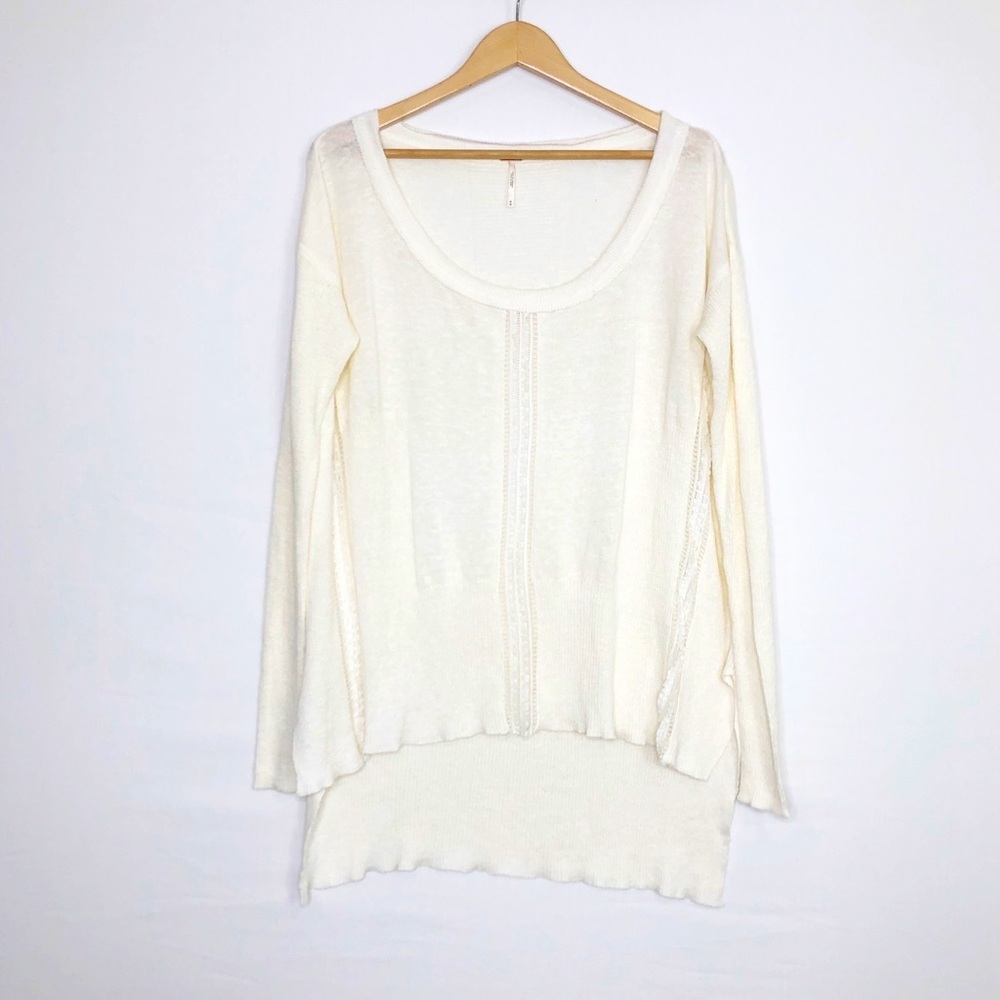 Free People , Cream Lightweight Line Tunic Sweater